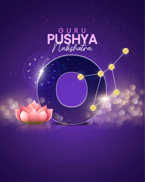 Illustration of Guru Pushya Nakshatra with lotus flower and astrological elements