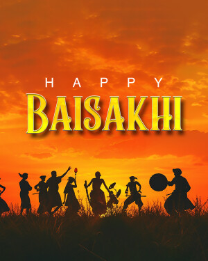 Baisakhi festival greeting with silhouettes of people celebrating