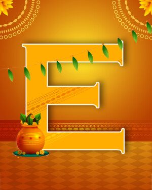 Letter E with festive Indian decorations