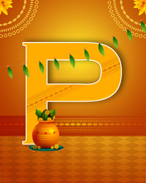 Letter 'P' with traditional Tamil New Year decorations