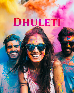 People celebrating Dhulleti with colorful powder