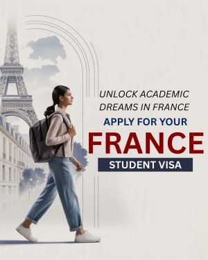 Woman walking with backpack in front of the Eiffel Tower, promoting France student visa application.