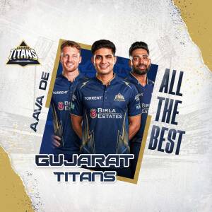 Shubman Gill and teammates from the Gujarat Titans cricket team with a best wishes message
