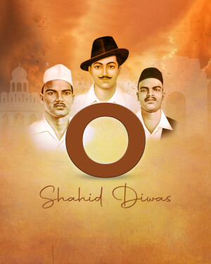 Portrait of Bhagat Singh, Sukhdev, and Rajguru with the word 'Shaheed Diwas'