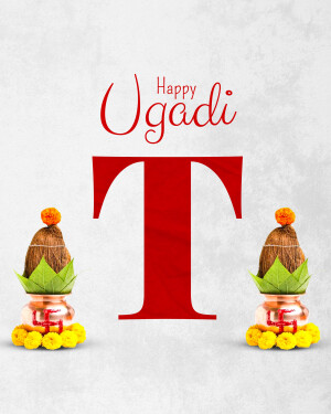 Ugadi festival greeting with coconuts and traditional decorations