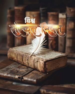 Image depicting Sanskrit Diwas with books, a quill, and text in Sanskrit.