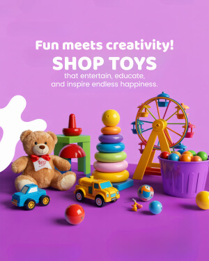Colorful assortment of toys including a teddy bear, building blocks, a Ferris wheel, and cars.