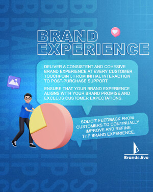 Illustration of a person pushing a pie chart with the text 'Brand Experience' in a modern design.