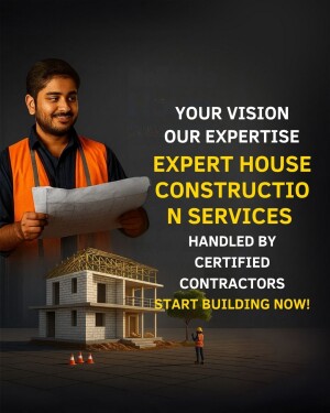 Man holding blueprints with a miniature house construction scene