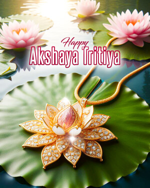 Image of a golden lotus pendant with pink lotus flowers floating on water, celebrating Akshaya Tritiya.