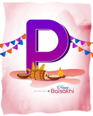 Baisakhi festival greeting with letter P and traditional elements