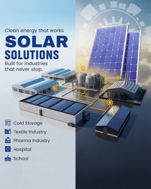 Illustration of solar panels powering industrial buildings