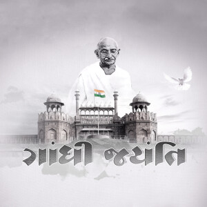 Image depicting Mahatma Gandhi with the Red Fort and a dove, celebrating Gandhi Jayanti.