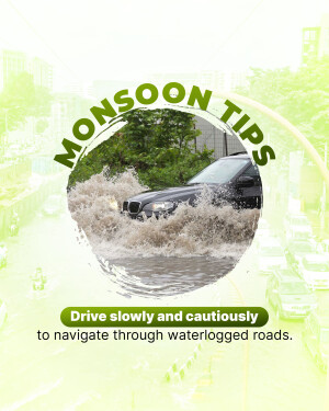 Car driving through a flooded road during monsoon season