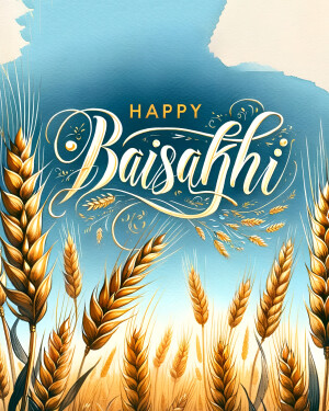 Calligraphy of 'Happy Baisakhi' with wheat stalks