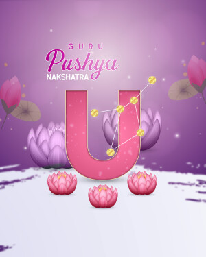 Image depicting Pushya Nakshatra with lotus flowers and constellation.