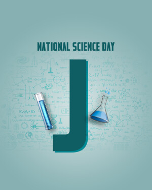 National Science Day graphic with science equipment and formulas
