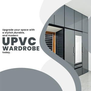 Modern gray UPVC wardrobe with sliding doors