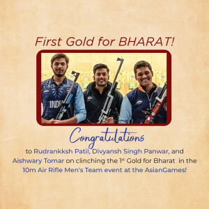 Three Indian shooters celebrating a gold medal win at the Asian Games