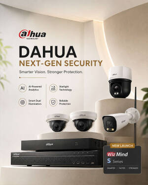 Dahua WizMind S Series security camera system and NVR equipment in a studio setting