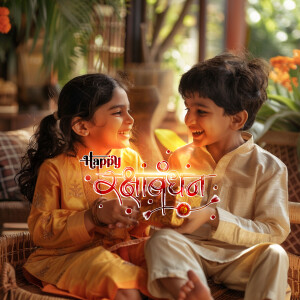 Two young children, a brother and sister, celebrating Raksha Bandhan.
