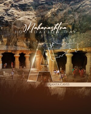 Maharashtra Foundation Day greeting featuring Ajanta Caves