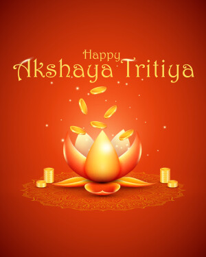 Akshaya Tritiya festive greeting with lotus and gold coins