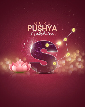 Illustration of Guru Pushya Nakshatra with lotus flower and astrological symbols