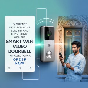 Man using a smart WiFi video doorbell with a smartphone