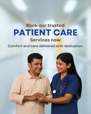 Doctor and patient shaking hands, promoting patient care services.