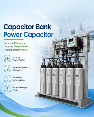 An industrial capacitor bank system used for improving power factor and system efficiency.