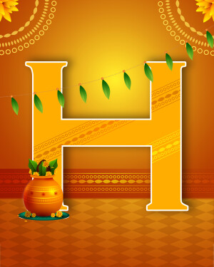 Letter H decorated with Hindu New Year elements
