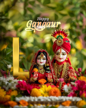 Gangaur festival celebration with idols of Gauri and Shiva