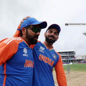 Virat Kohli and Ravindra Jadeja celebrating on the cricket field