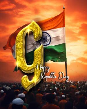 Golden letter 'G' with Indian flag and crowd for Republic Day