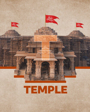 Image of an ancient Indian temple with red flags and the word 'TEMPLE' prominently displayed.