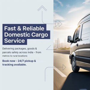 Image of a delivery van with text promoting fast and reliable cargo service.