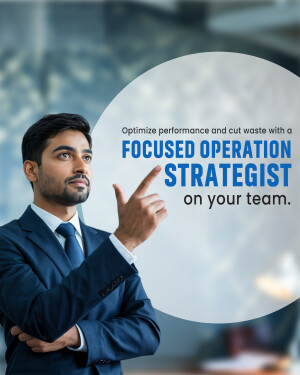 Man pointing forward with text about operations strategy