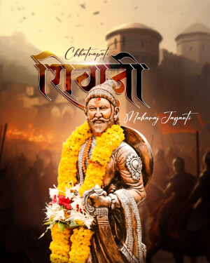 Portrait of Chhatrapati Shivaji Maharaj with text 'Shivaji Maharaj Jayanti'
