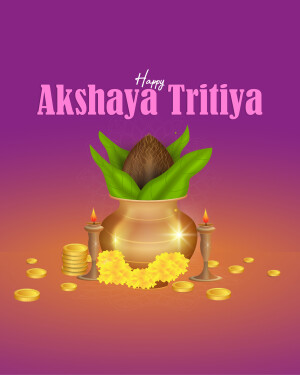 Akshaya Tritiya festive greeting with pot, gold coins, and flowers