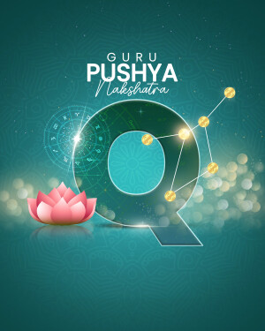 Illustration of Guru Pushya Nakshatra with a lotus flower and astrological elements.