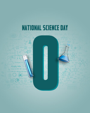 National Science Day graphic with a large number zero and science equipment