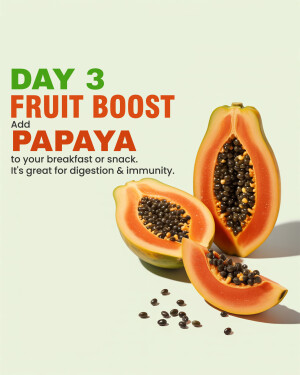 Image of sliced papaya with text promoting it as a healthy breakfast or snack.