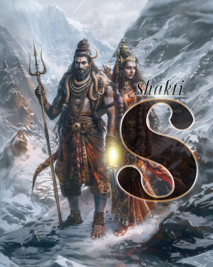 Digital art depicting Lord Shiva and Goddess Shakti with a large letter S