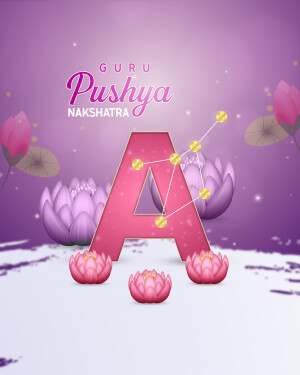Pushya Nakshatra astrological illustration with lotus flowers and the letter A