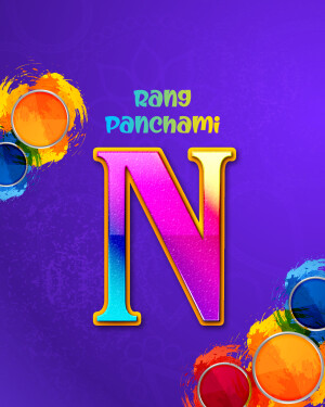 Colorful Rang Panchami graphic with the letter N
