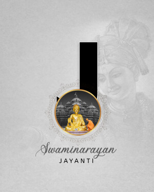 Swaminarayan Jayanti greeting card with a central image and decorative elements.