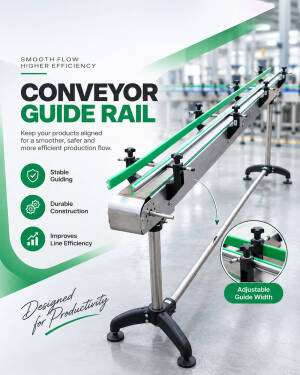 Stainless steel conveyor guide rail with adjustable width features for production lines
