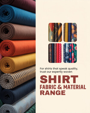 Colorful rolls of shirt fabric and patterned shirt examples