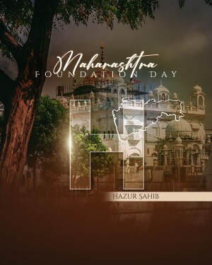 Maharashtra Foundation Day graphic with Hazur Sahib Gurudwara